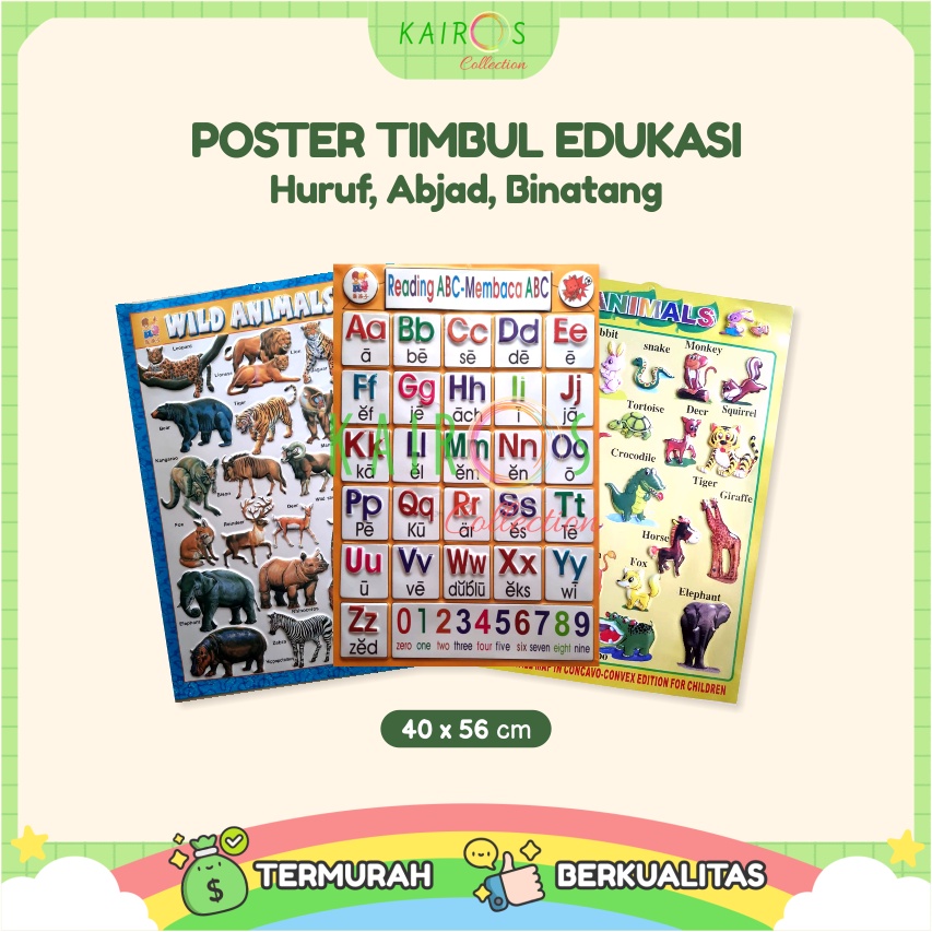 Poster Anak Timbul Belajar Aneka Binatang dan Huruf Abjad Alphabet