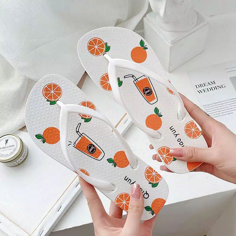 COD MAKASSAR Sandal Jepit Motif MINUMAN JUICE JUS SHAKE Putih Orange Jeruk Sendal Shopee Toko Tamz