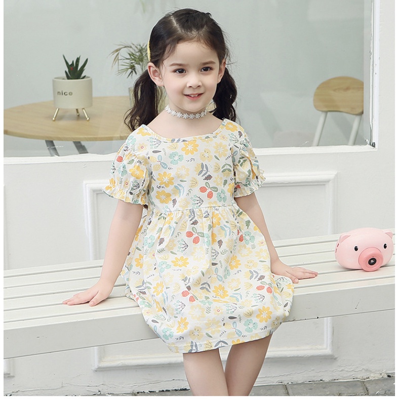 babyfit SWEET JOY 100% [2-7thn] katun baju dress korea anak perempuan lengan puff import jx-0828r