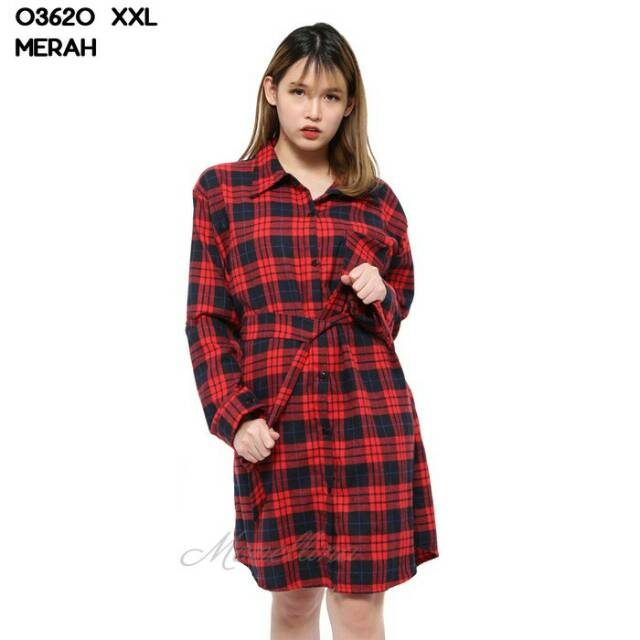 ISTANA BAJU BANDUNG.  Tunik Flanel XXL Jumbo murah wanita kekinian 03620- merah L