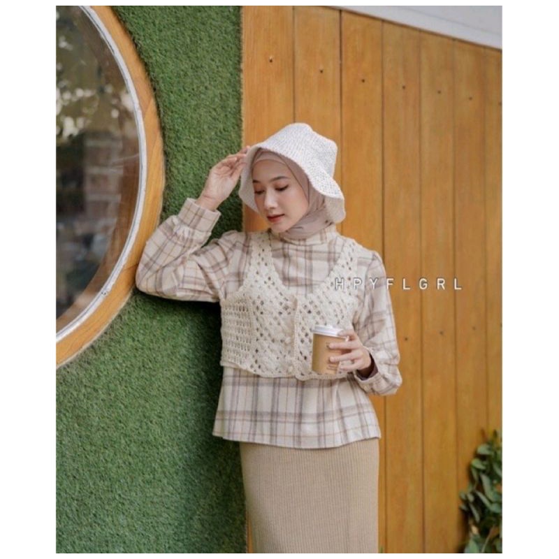 SALEATASAN 2IN1 ROMPI RAJUT IMPORT BKK KEMEJA FLANEL + RAJUT