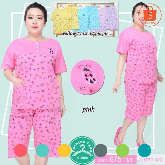 Baju Tidur Ukuran Jumbo Murah Bahan Kaos Lengan Pendek Celana Pendek Dewasa Big Size Besar  BV045
