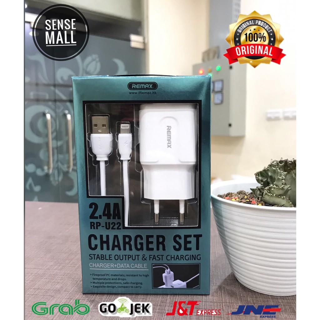 CHARGER REMAX IPHONE RP-U22 USB LIGHTNING 2.4A DUAL PORT ORIGINAL