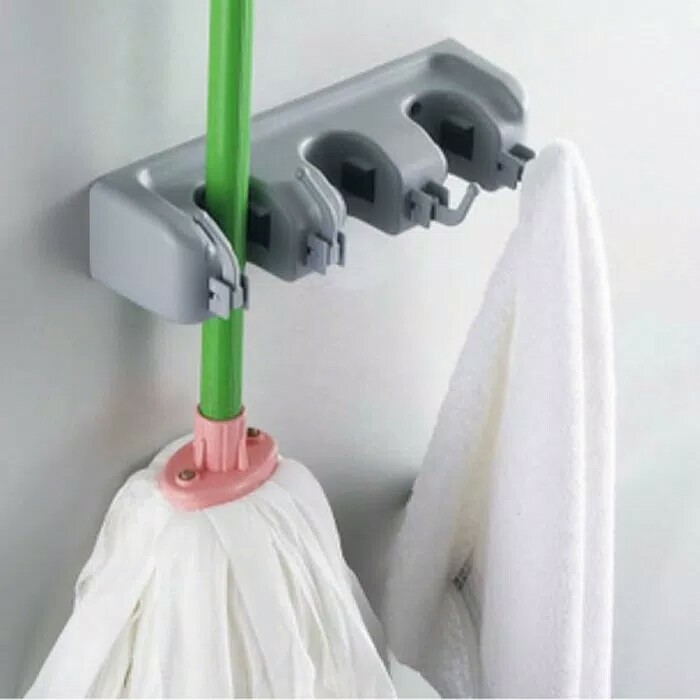 Gantungan Sapu 3 Slog Tempat Simpan Alat Pel Kain Lap Magic Mop Holder