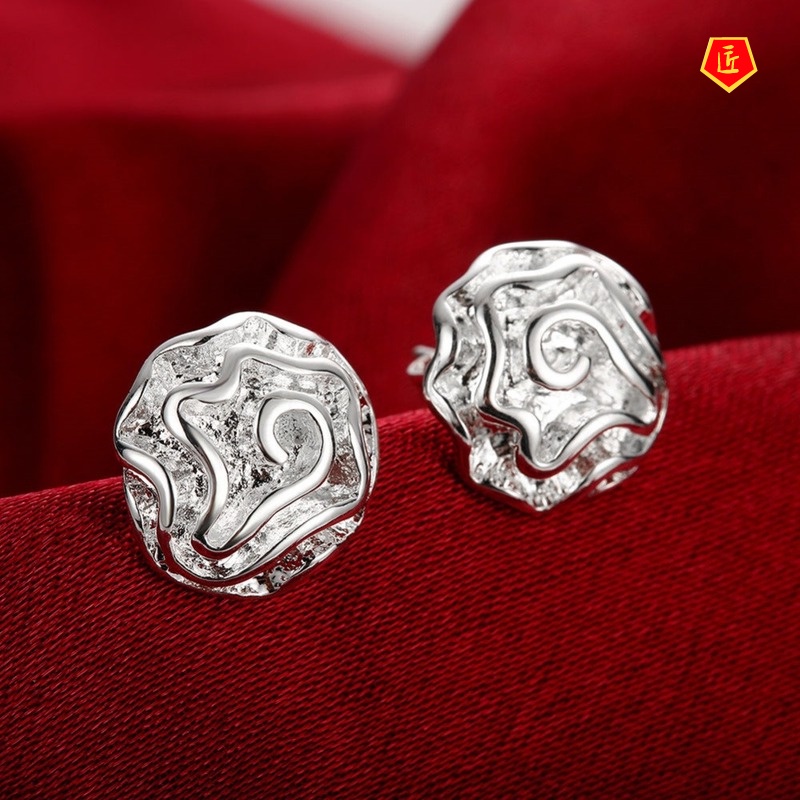 [Ready Stock]Fashion Luxury Silver Rose Stud Earrings