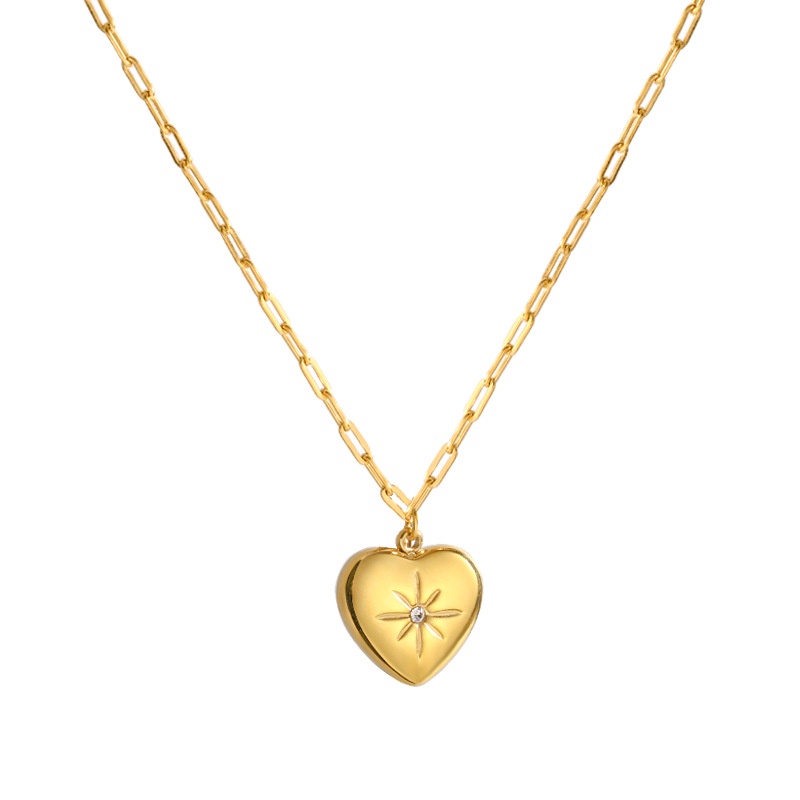 Kalung Titanium Steel Lapis Emas 18k Dengan Liontin Bentuk Hati Hypoallergenic Untuk Wanita 22014