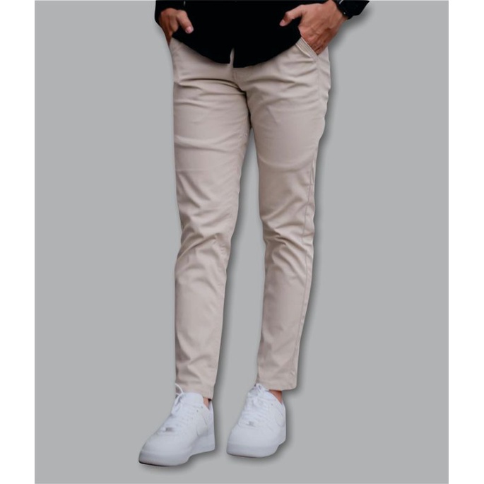 RAF DNM Celana Chino Chinos Cino Pria Slimfit Original Warna Cream