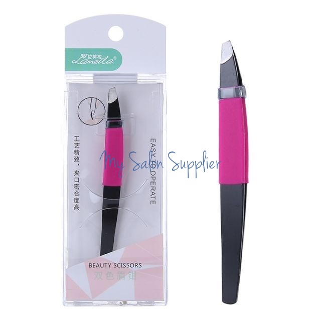 Pinset Stainless Hitam Karet Pink A0194 Alis Mata / Eyebrow Tweezers