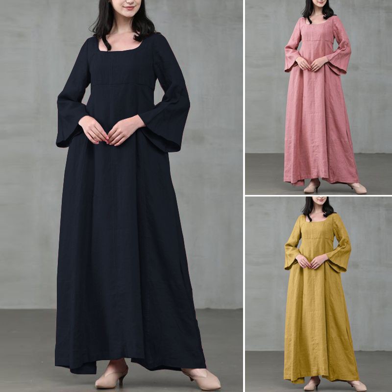 ZANZEA Dress Maxi Panjang Wanita Kaftar Abaya Kasual