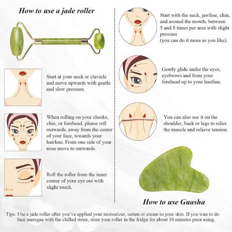 JADE ROLLER GUA SHA GUASHA FACIAL TREATMENT ALAT PIJAT MUKA PENIRUS WAJAH