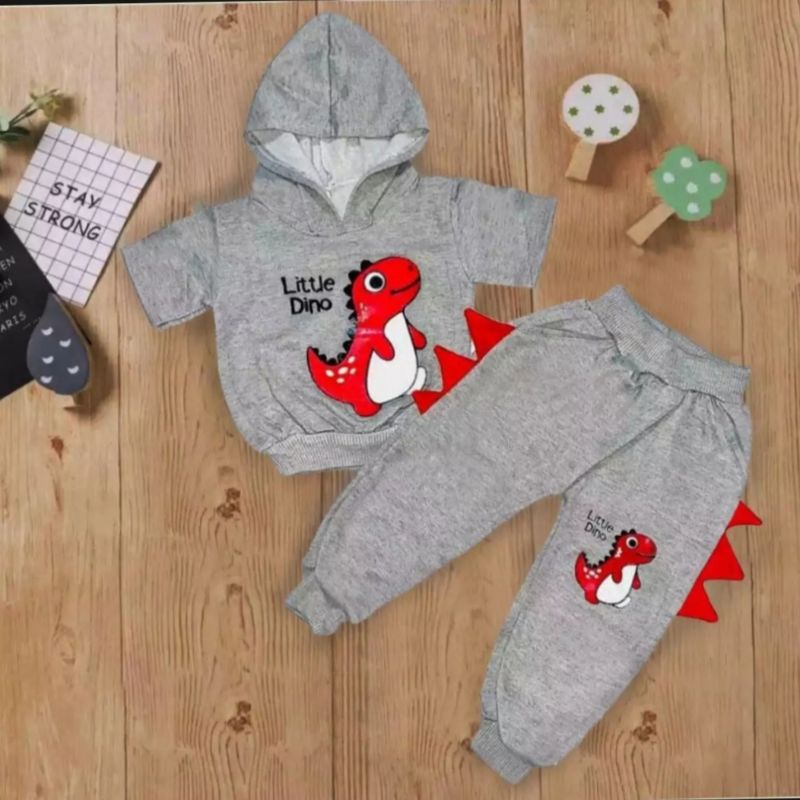 stelan anak laki laki/ stelan dino hoddie 1-5 thn