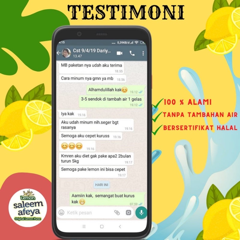 

Ay00! Lemon Saleem Afeya 500ML/ Sari Lemon Murni/ Diet Sehat