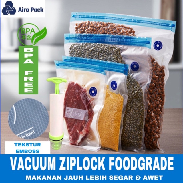 FOOD GRADE PLASTIK VACUUM ZIP VACUUM KOMPRESI PENYIMPANAN MAKANAN ZIPPER LOCK BISA PAKAI BERULANG KALI