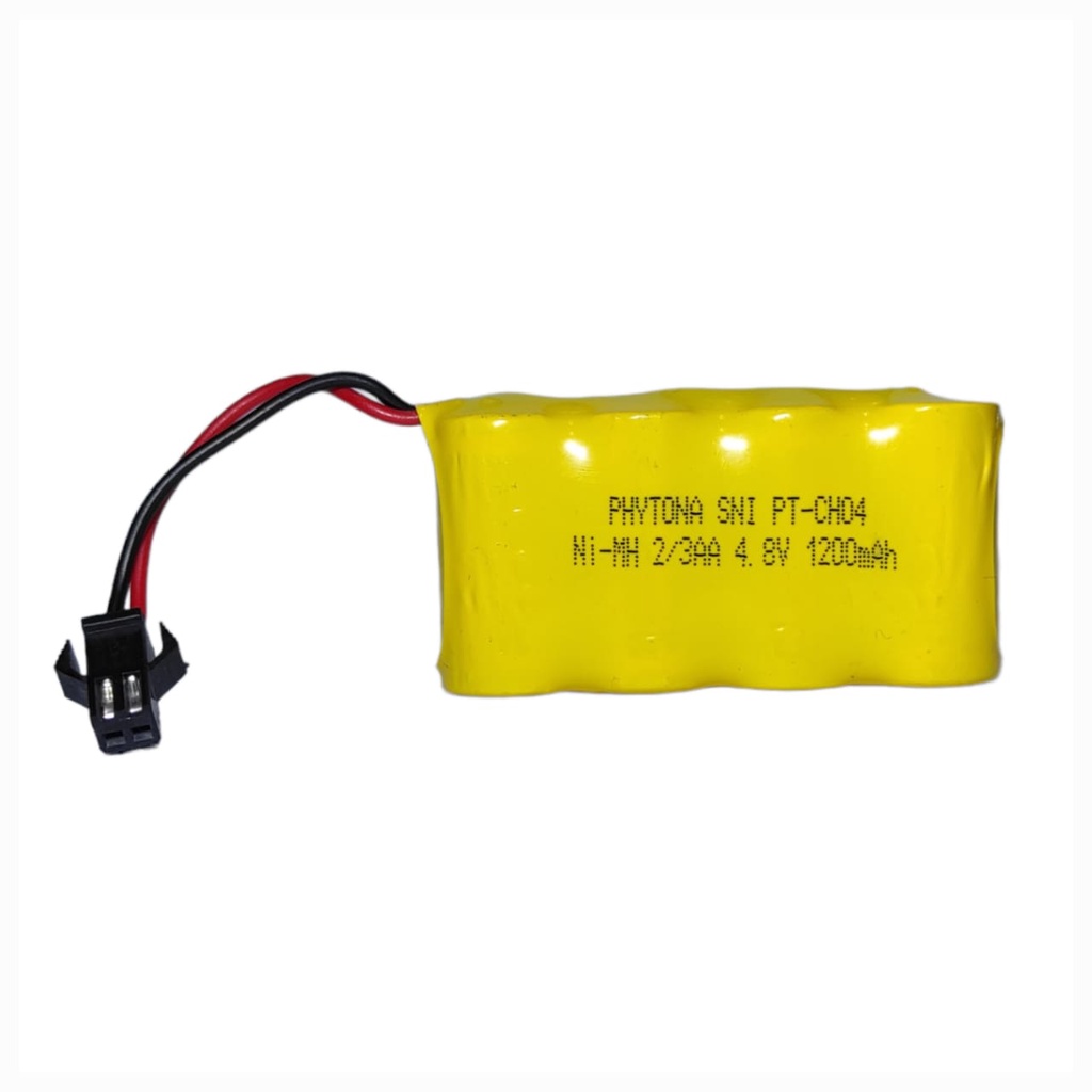 Batterai RC 4x 2/3AA Ni-Cd 4.8volt - 2000mAh Model Mini Susun Rata Socket Hitam