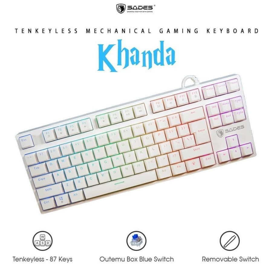 Keyboard Gaming Mechanical TKL RGB Sades Khanda Removable Switch