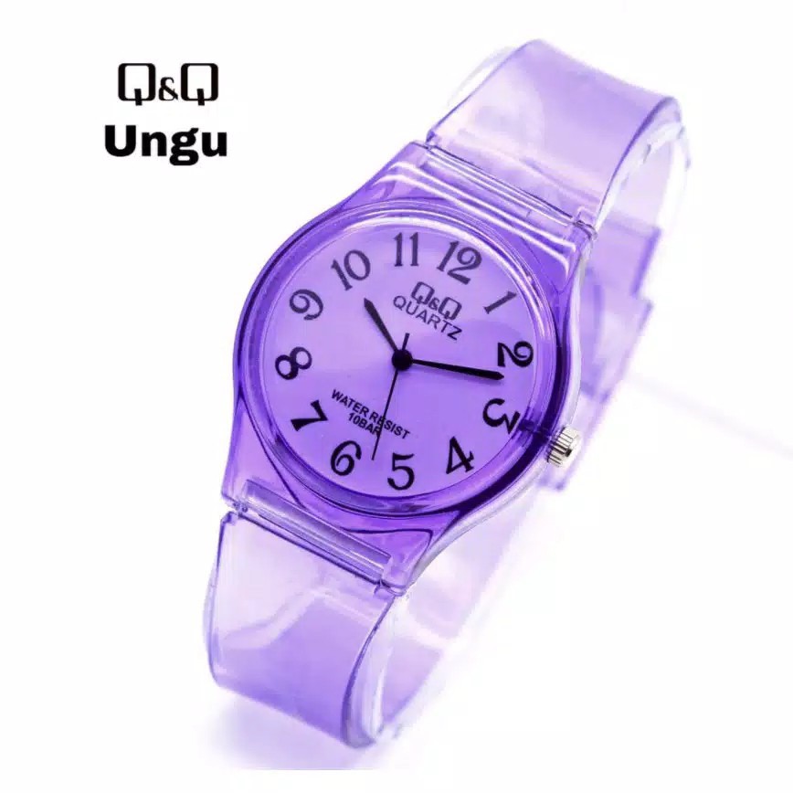 Jam Tangan Jelly Transparant Angka QQ Jam Tangan Fashion Cewek Bening 01-Ungu