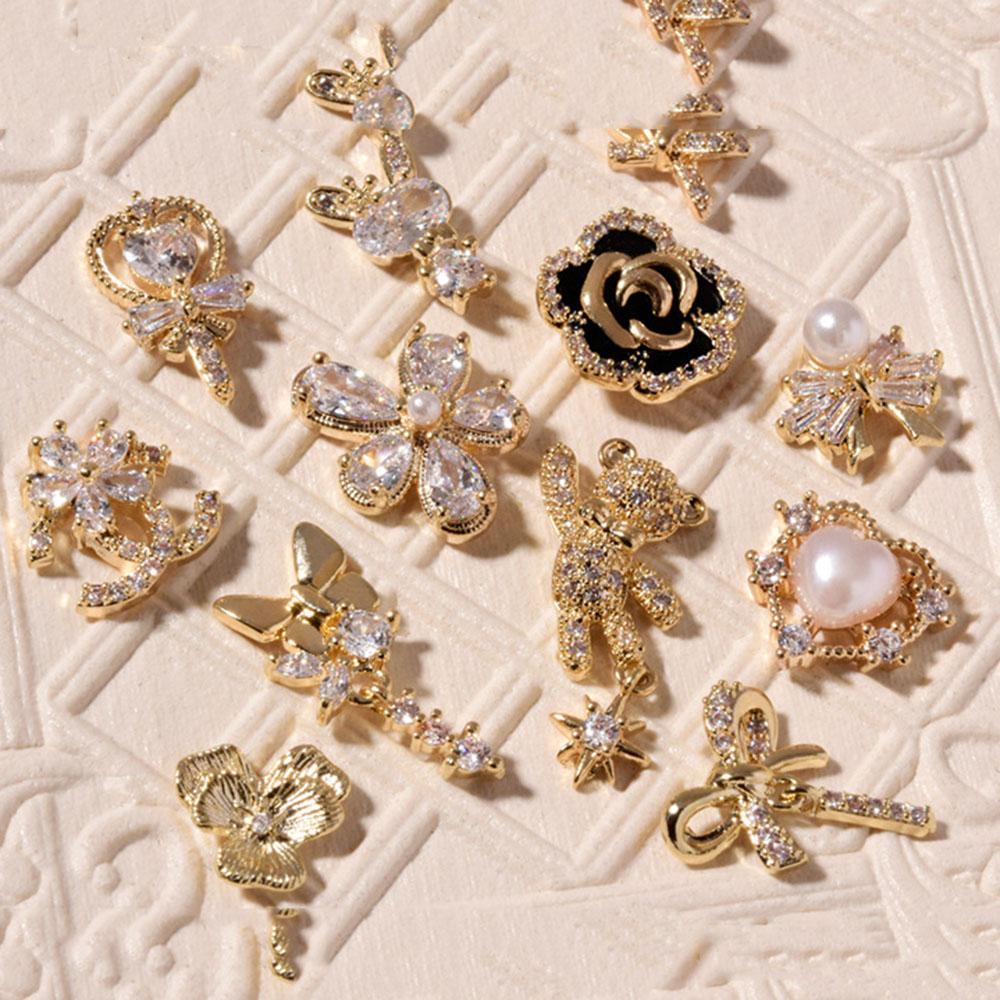 Rebuy Butterfly Nail Rhinestones Charms 1 Pcs Mutiara Bunga Nail Art Perhiasan Rantai Liontin Manicure Aksesoris