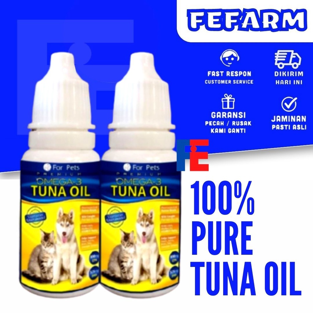 Minyak Ikan Cair Tuna Oil Omega 3,6 dan 9 Vitamin Kucing Anjing Bulu Gembul Anti Rontok Mempercepat Penggemukan Penambah Imun 10ml FEFARM