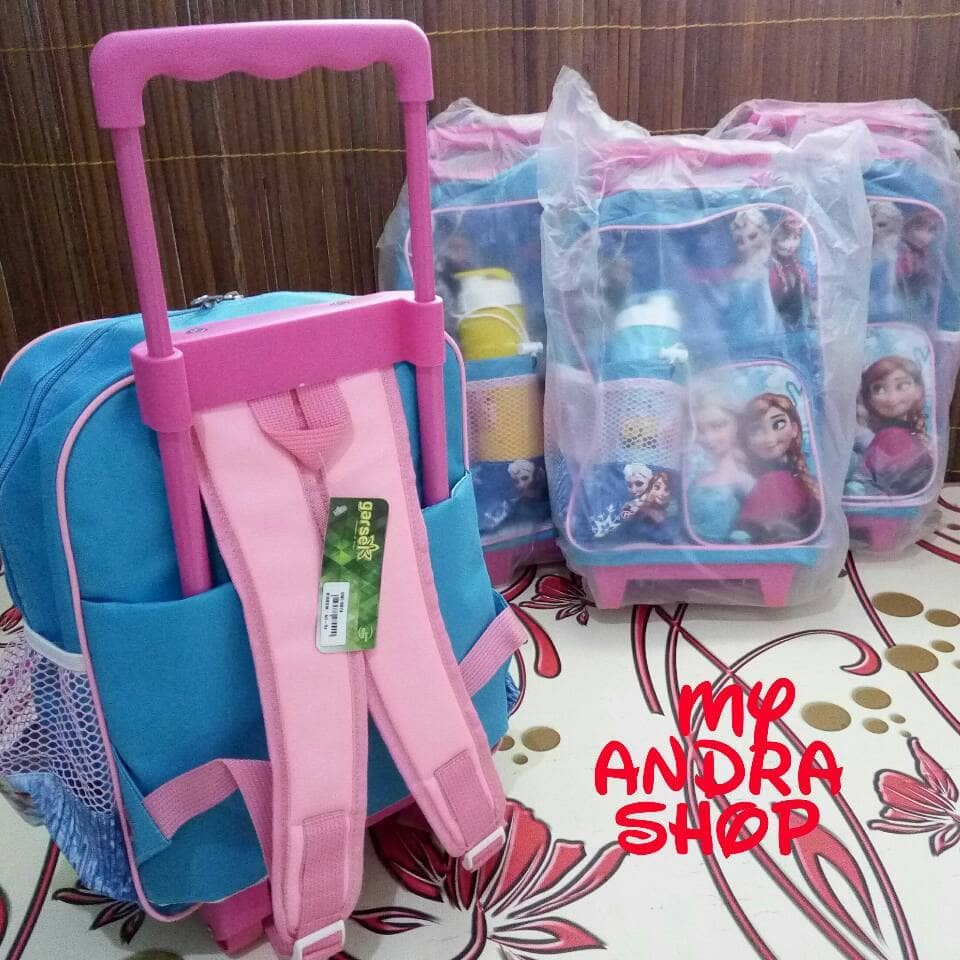 EXLUSIVE Tas Sekolah Anak Perempuan Frozen Trolley Free Termos
