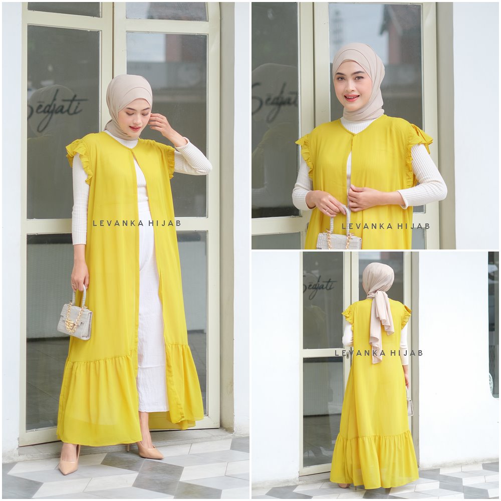 TERBARU !! ZAHRA Long Outer Ruffle / Kardigan Ceruti Panjang Tanpa Lengan