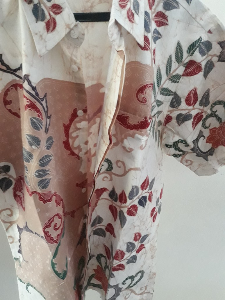 Kemeja Batik Pria Lengan Pendek Batik Tulis Berlapis Trikot Alka05 - Putih, S