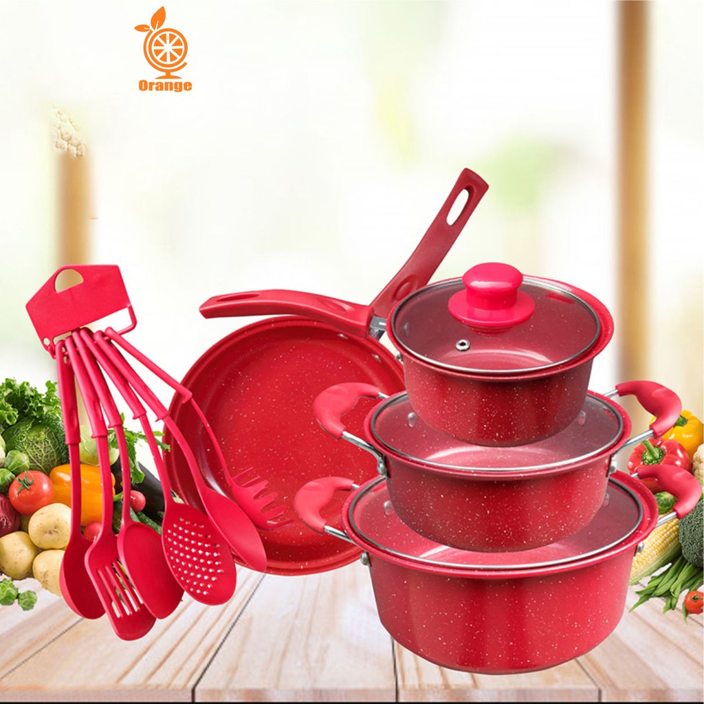 Panci Set Teflon Marble 13 Pcs Cookware Set Tutup Kaca TG-2