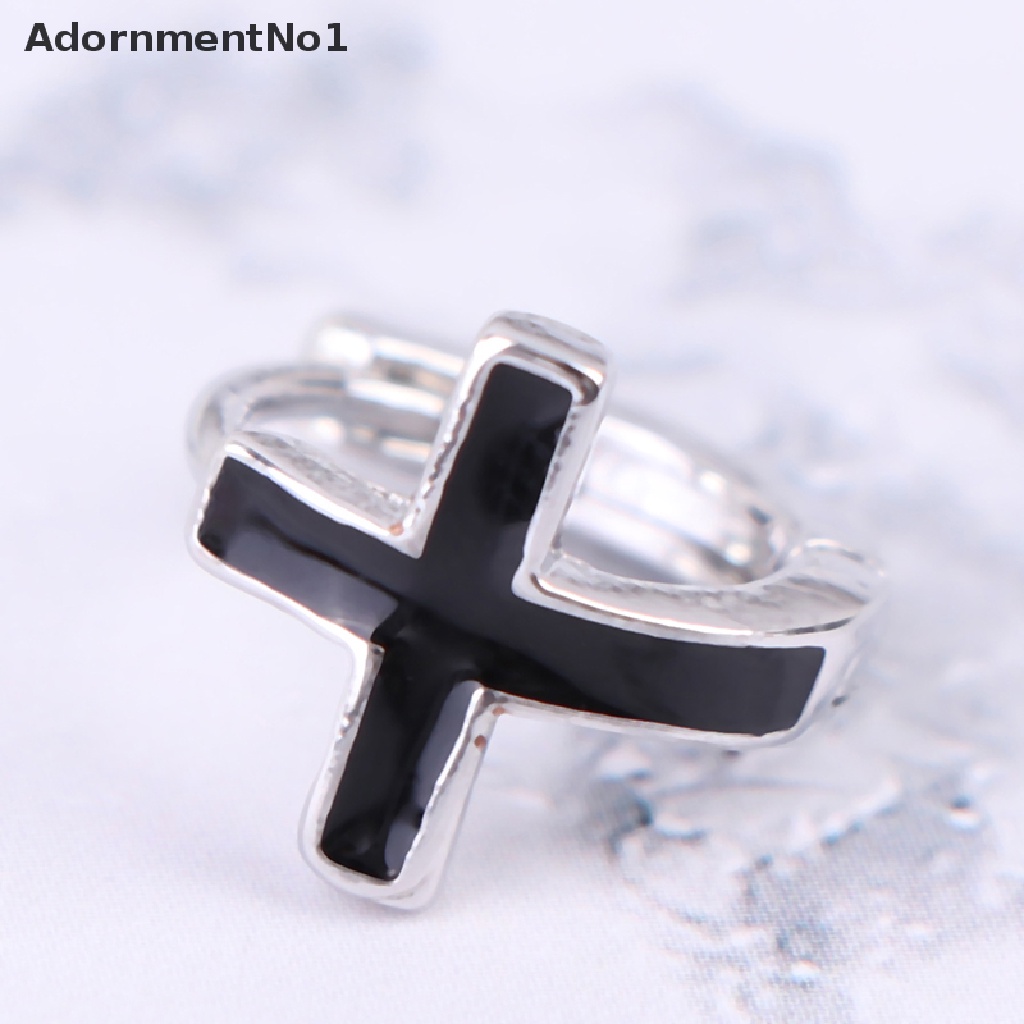 (AdornmentNo1) Anting Tusuk Sterling Silver 925 Model Salib Hitam Gaya Korea Untuk Pria