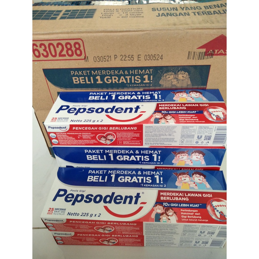 Pepsodent 225gr isi 2 Paket Merdeka dan Hemat