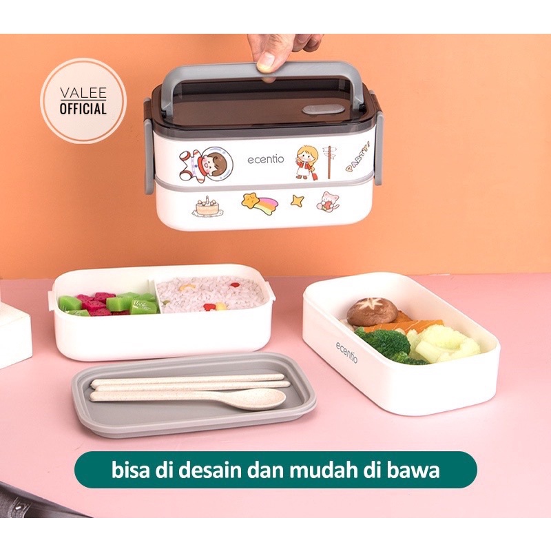 kotak makan lunch box tempat bekal 2 susun 1600ml anti bocor lunch box anti tumpah/free Alat Makan