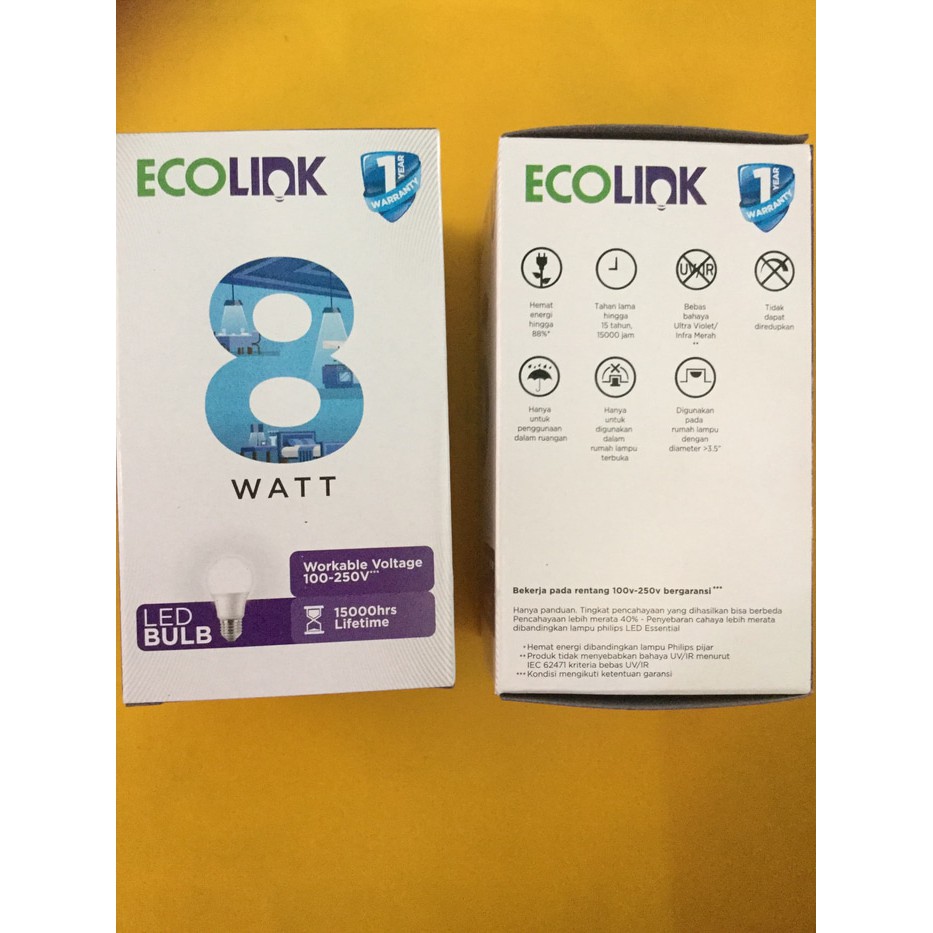Ecolink LED Bulb 8 W Lampu LED E27 8Watt Ecolink Bohlam Bulb 8 Watt LED Ecolink 8W 6000 K dan 3000 K