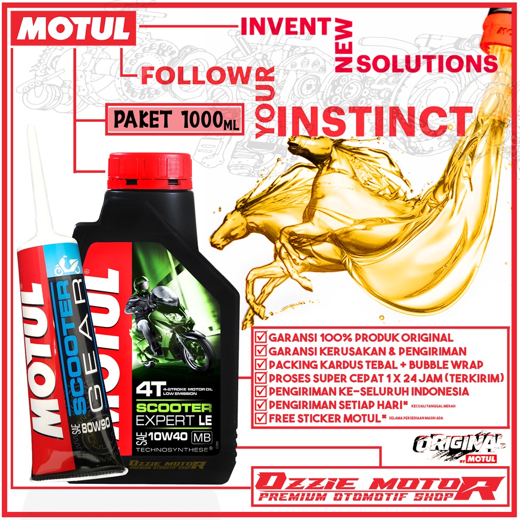 PAKET BUNDLE 1L HEMAT OLI MATIC MOTUL EXPERT LE 10W40 800ml &amp; 1000ml dan SCOOTER GEAR 80W90 120ml IMPORT