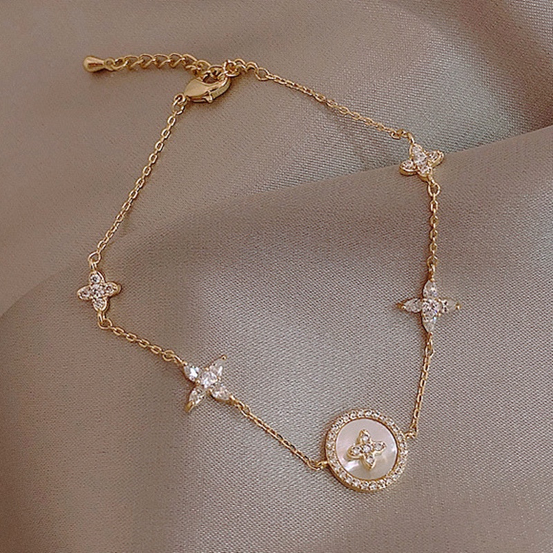 Gelang Titanium Wanita Anti Karat Kristal Bunga Kupu Desain Ins Korea Bangle Perhiasan Aksesoris-#5