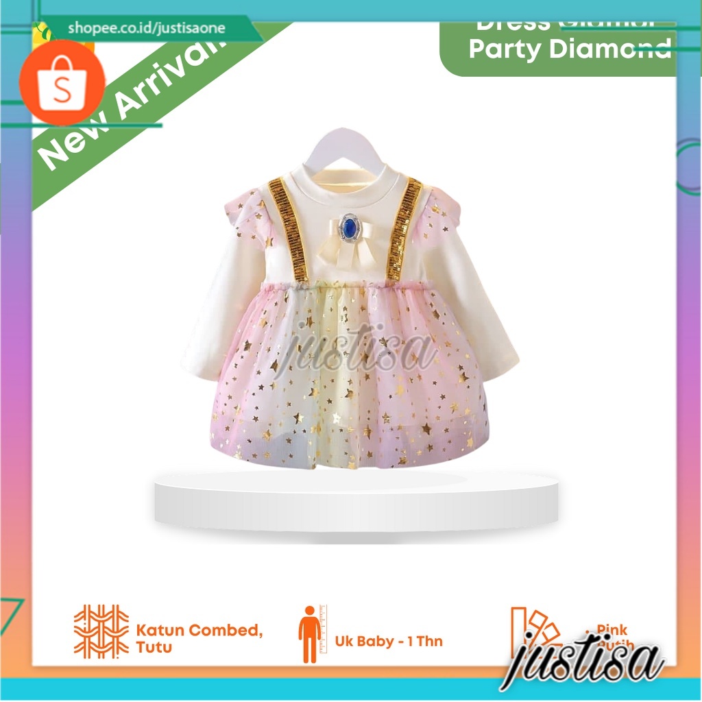 Promo !! Dress party Baby / dress glamor party diamond ukuran 6bln-1thn / Dress anak cewek / Gaun pesta baby