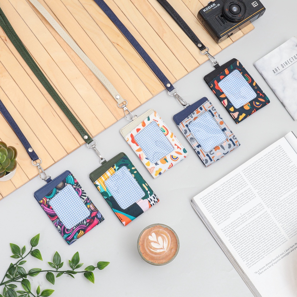 ID Card Holder Hanging Wallet Name Tag Lanyard Dompet Kartu Kalung Gantung Leher Wanita Pria Motif