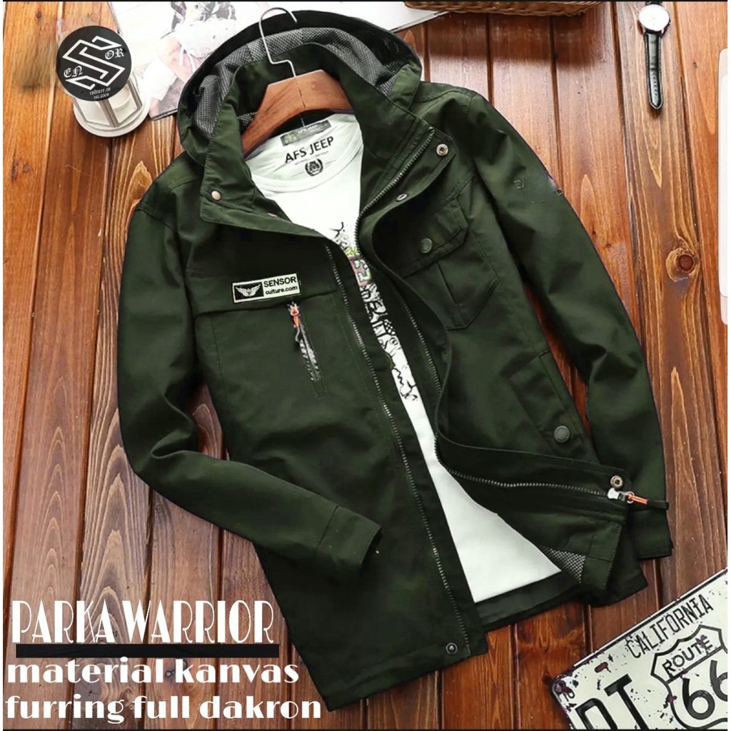 PREMIUM Jaket parka warior hoodie pria / Jaket parka kanvas tebal ORIGINAL SENSOR Outdoor Traveling