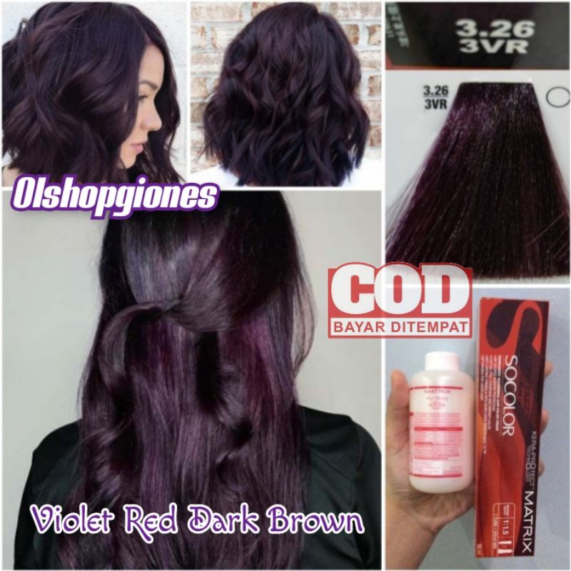 Cat Rambut Matrix Socolor 3.26 Violet dark Brown + Oxydant campuran ungu wonder spa keratin nutup uban