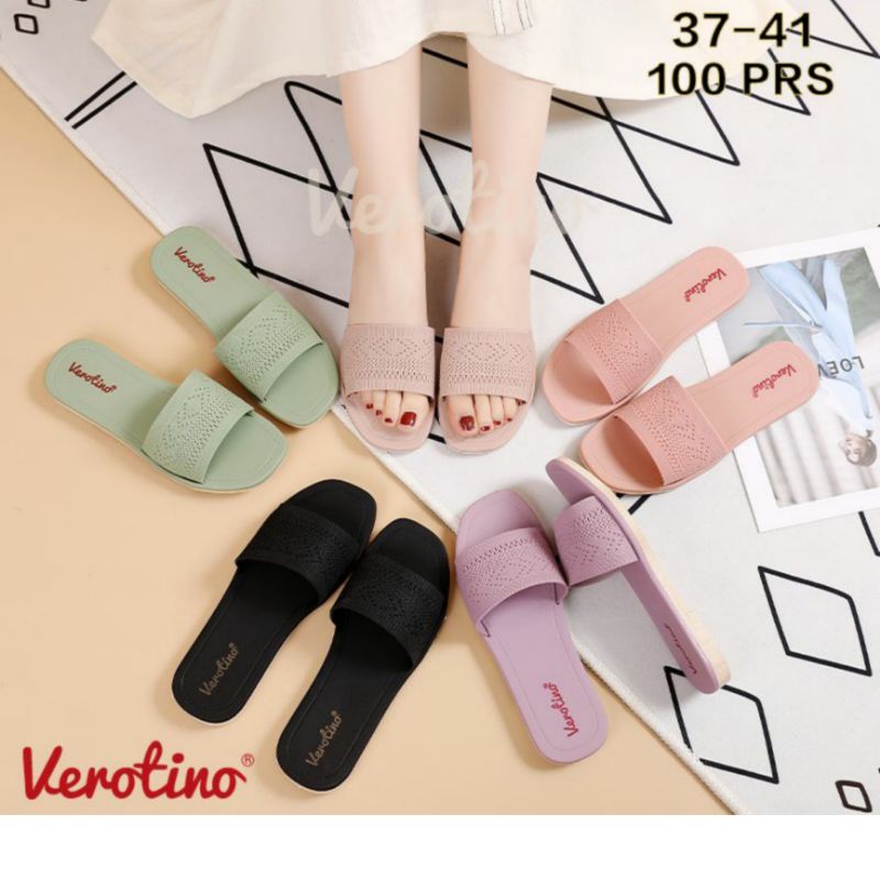 A729-47J Sandal Selop Karet Jelly Wanita Verotino Sendal Slop Cewek Motif Rajut Rajutan Renda Perempuan A729 JPS A736 Glanzton Teplek Flat Murah Cantik Simple