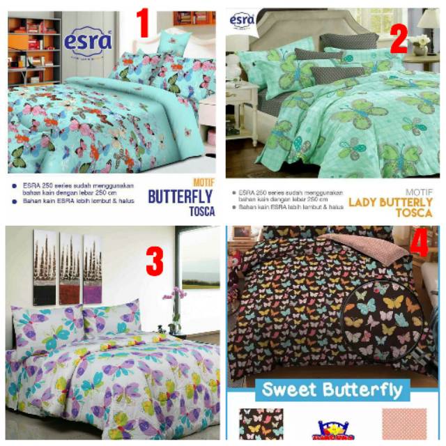 Sprei koleksi kupu-kupu/butterfly katun esra ready stok
