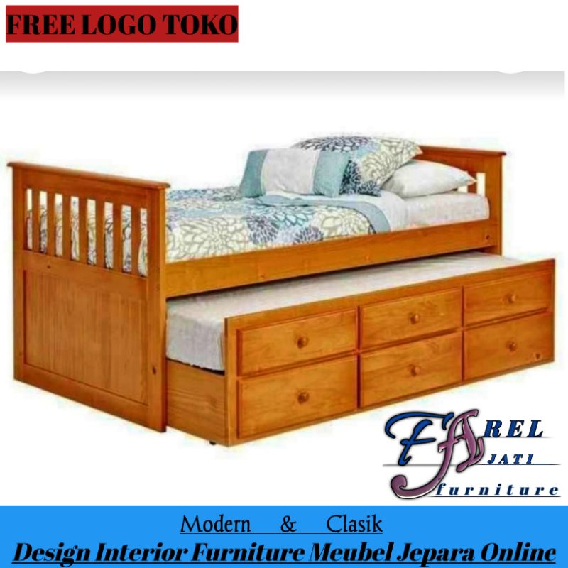 Dipan Sorong Tempat Tidur Kayu Jati Minimalis 160 x 200 cm