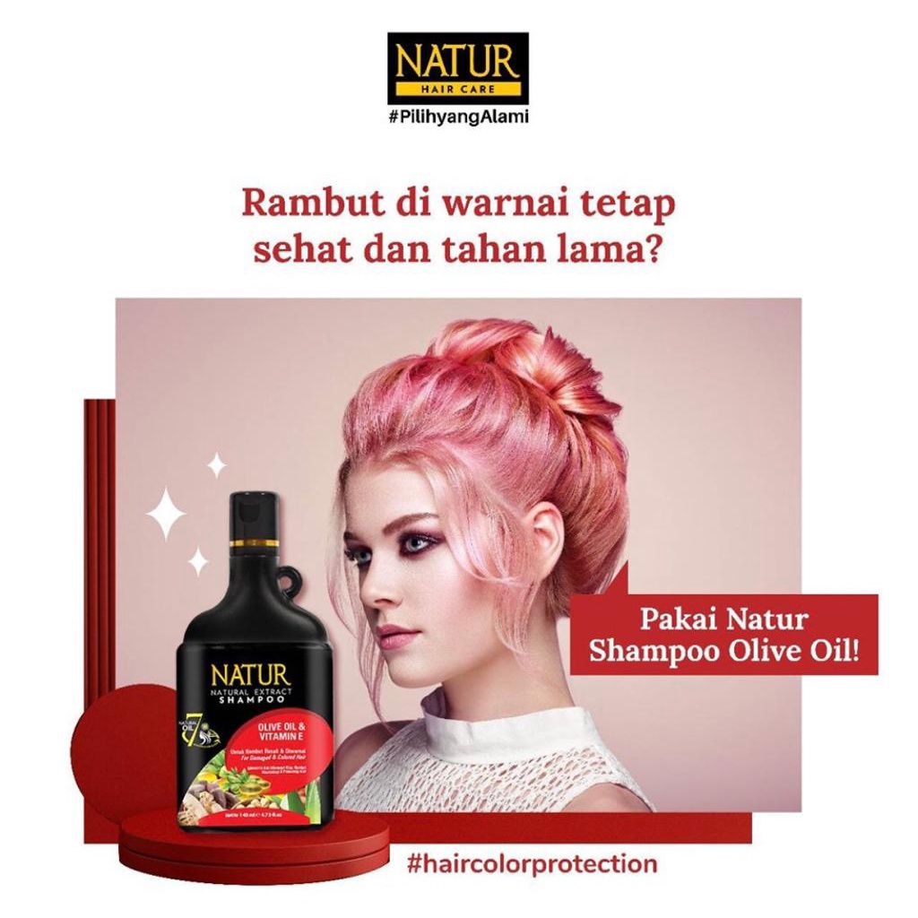 NATUR Hair Shampoo Natural Extract Ginseng | Aloe Vera | Tea Tree Oil | Olive Oil &amp; Vitamin E | Moringa Oleifera &amp; Sweet Almond - 80ml / 140ml / 270ml