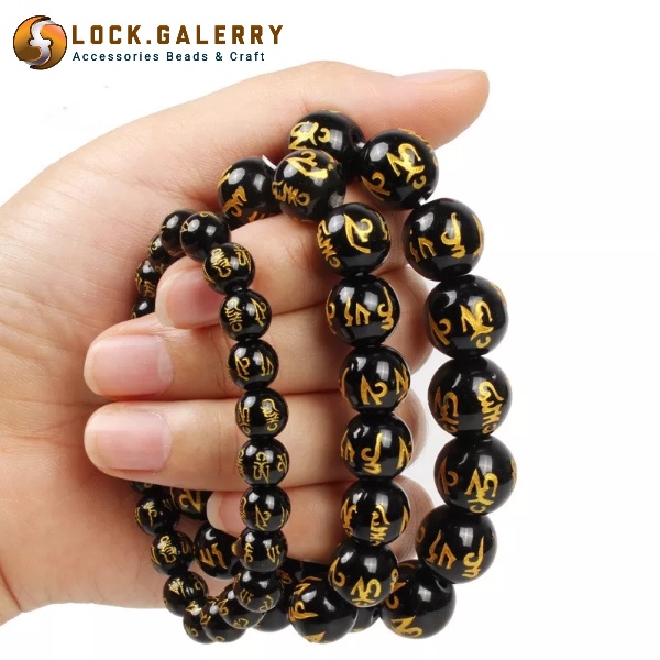 Gelang Batu Tibet Mantra Obsidian Gelang Feng shui
