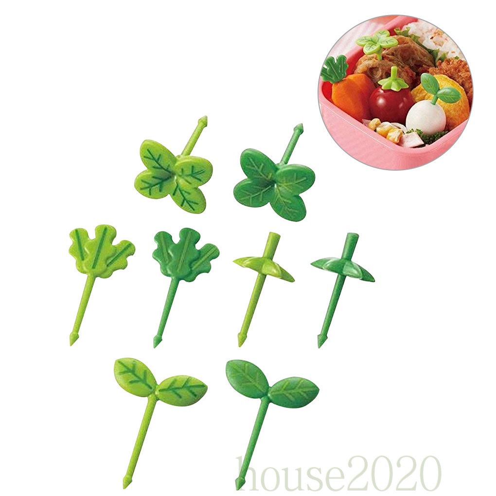 [house2020]8pcs Fruit Fork Children Toothpick Food Prod Leaves Plastic Decoration Lunch Box Accessory