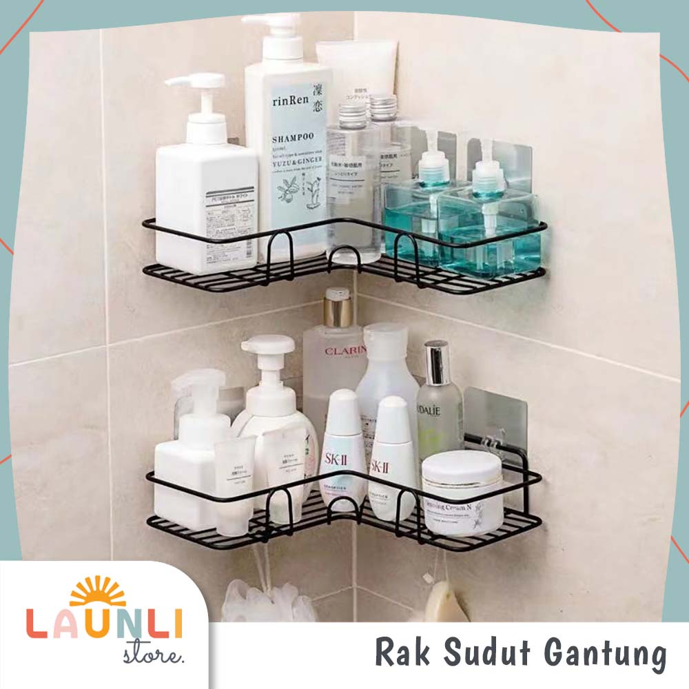Rak Kamar Mandi Gantung Sudut Tempel Dinding Tanpa Mur Baut
