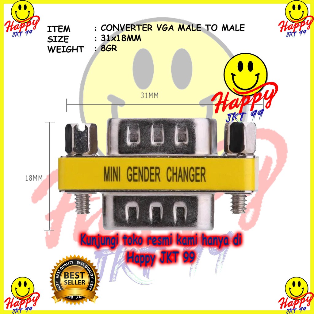 [ HAPPY JKT 99 ] CONVERTER KONEKTOR SAMBUNGAN VGA MALE TO MALE ORIGINAL