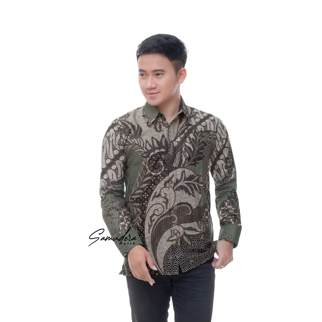 KEMEJA BATIK PRIA LENGAN PANJANG SIZE M L XL XXL  BSWART BatiK HRB026 Kenongo Hem Panjang Padi-Kmj Sekar jagad
