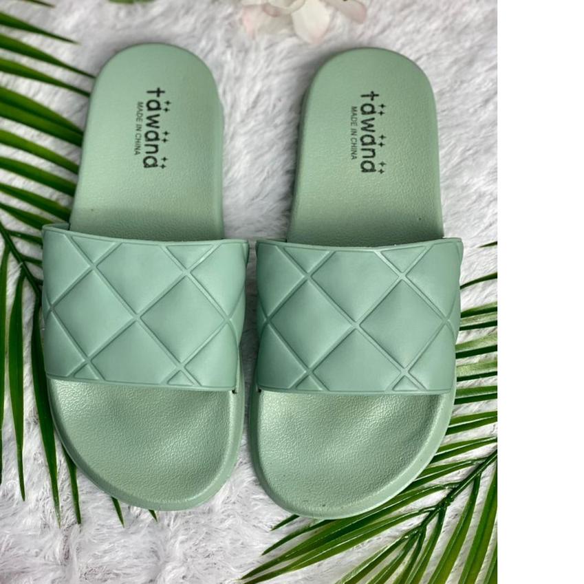 ❉ TAWANA Sandal Slip On Polos Wanita Bahan Karet Asli Import 100% ✬