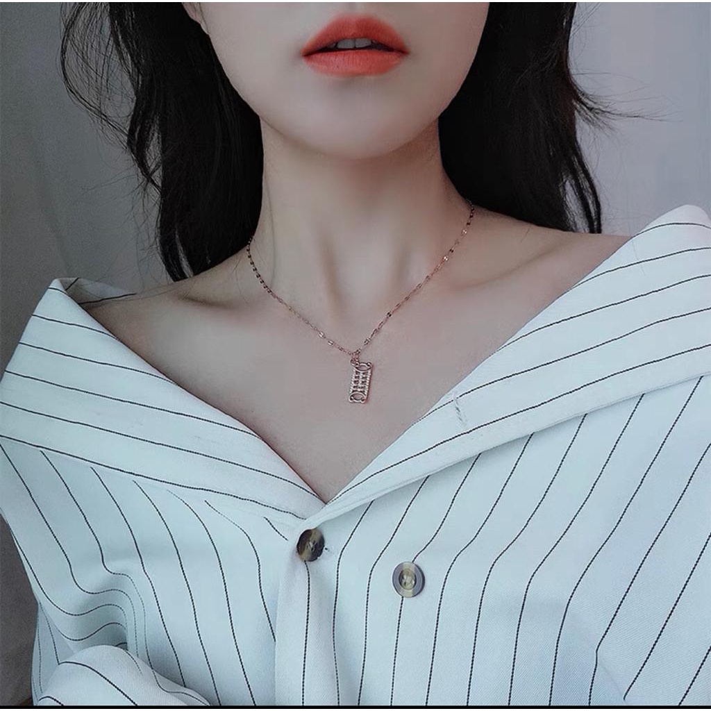 Kalung Titanium Berlian Kristal Emas 18k Wanita Anti Karat Perhiasan Korea