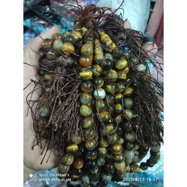 TASBIH BATU ALAM BIDURI SEPAH/TEGER EYES UK.10MM ISI 33 BUTIR