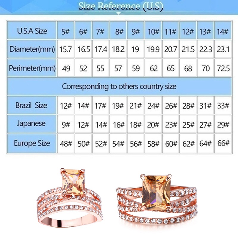 Cincin Rose Gold Hias Berlian Imitasi Bentuk Persegi Gaya Eropaamerika Untuk Pertunangan