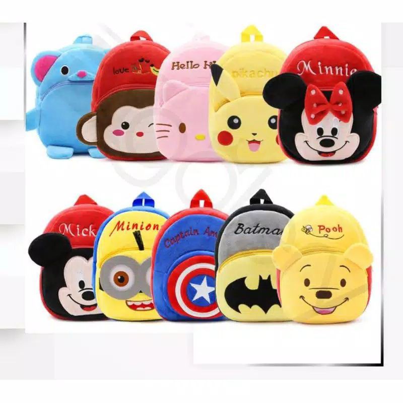 GB TAS RANSEL ANAK KARAKTER MOTIF KARTUN BAHAN BLUDRU IMPORT
